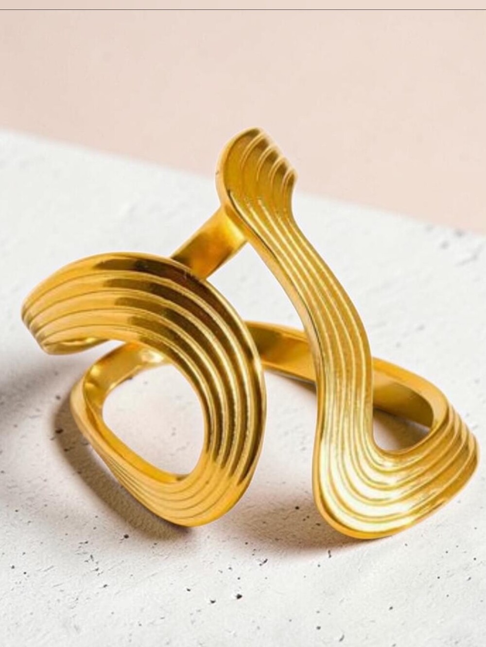 Xena 18K Yellow Gold Plated Abstract Wavy Ring - Size 7